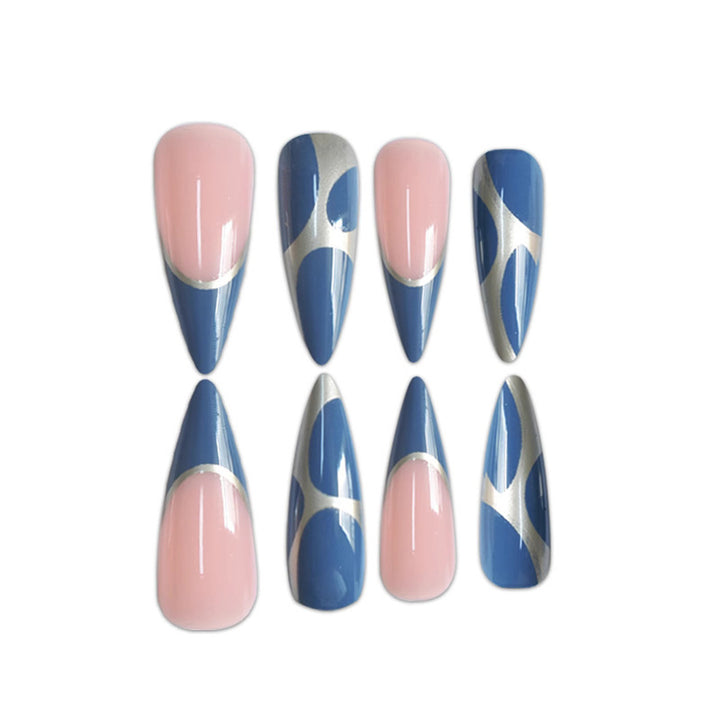 Stiletto Press-On Nail Art Extensions with Geometric Design Stornfield