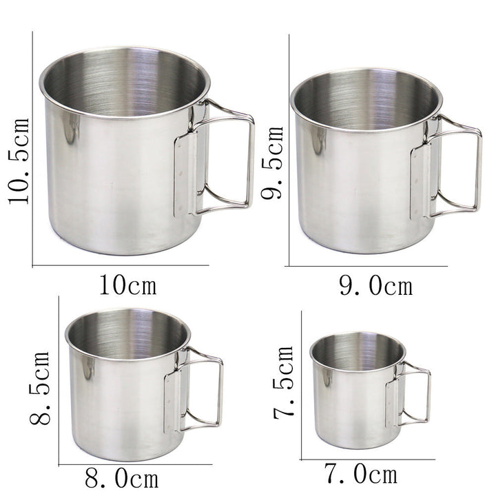 stainless steel nesting camping mug set with fold-flat handles and rolled rims Stornfield
