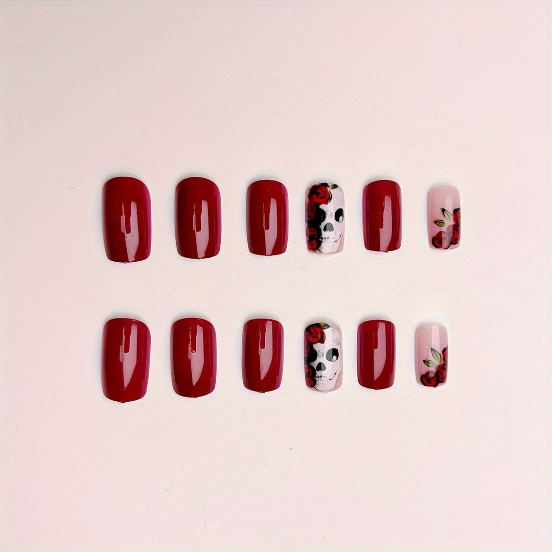 Artificial nails with skull and rose design Stornfield