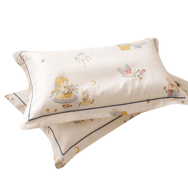 Children's Pillowcase Set made of Soft Cotton Percale with Cute Animal Print and Decorative Piping