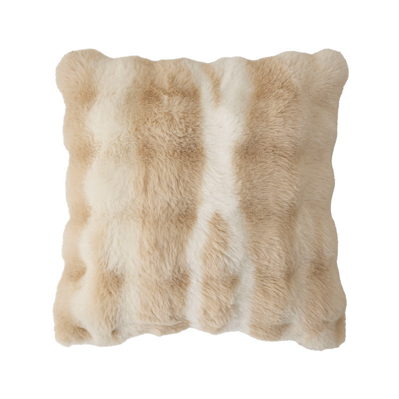 Rectangular faux fur decorative cushion with wavy plush surface