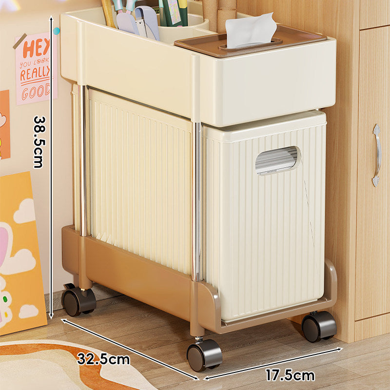 Slim Rolling Multi-Compartment Organizer Cart with Tissue Box Top and Removable Waste Bin