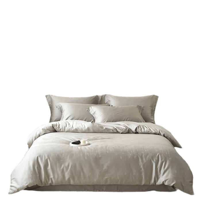 Silky Cotton-Sateen Duvet Cover Set with Subtle Botanical Jacquard & Deep-Pocket Sheet