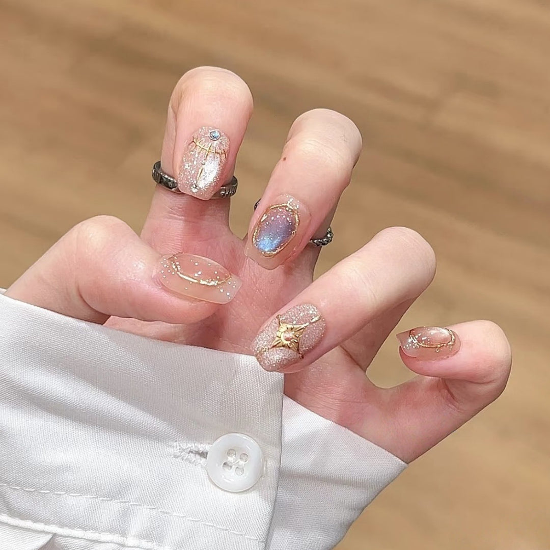 Decorative Press-On Nail Art Set with Shimmering Gemstone Accents Stornfield