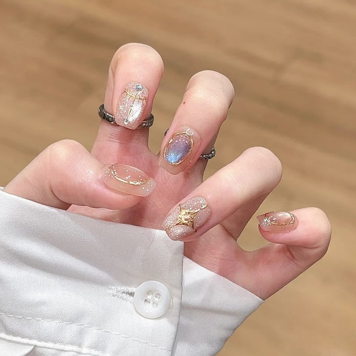Decorative Press-On Nail Art Set with Shimmering Gemstone Accents Stornfield