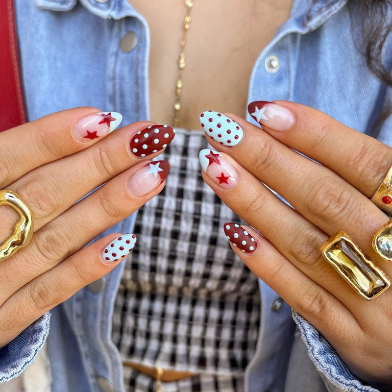 Acrylic nail set with creative dot and star design Stornfield