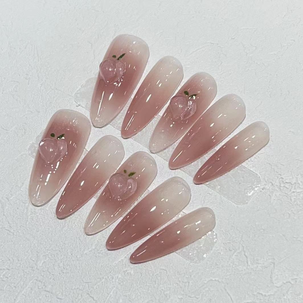 Elegant Press-On Almond Nail Set with Heart Detail Stornfield