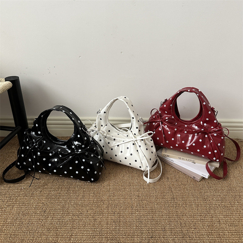 Playful Bow-Detail Polka Dot Handbag