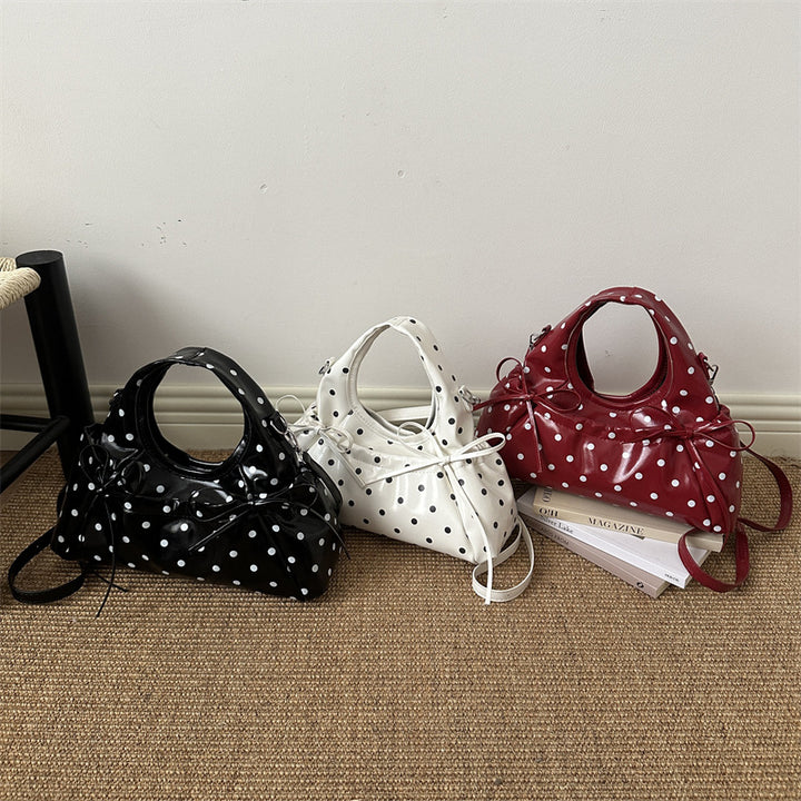 Playful Bow-Detail Polka Dot Handbag