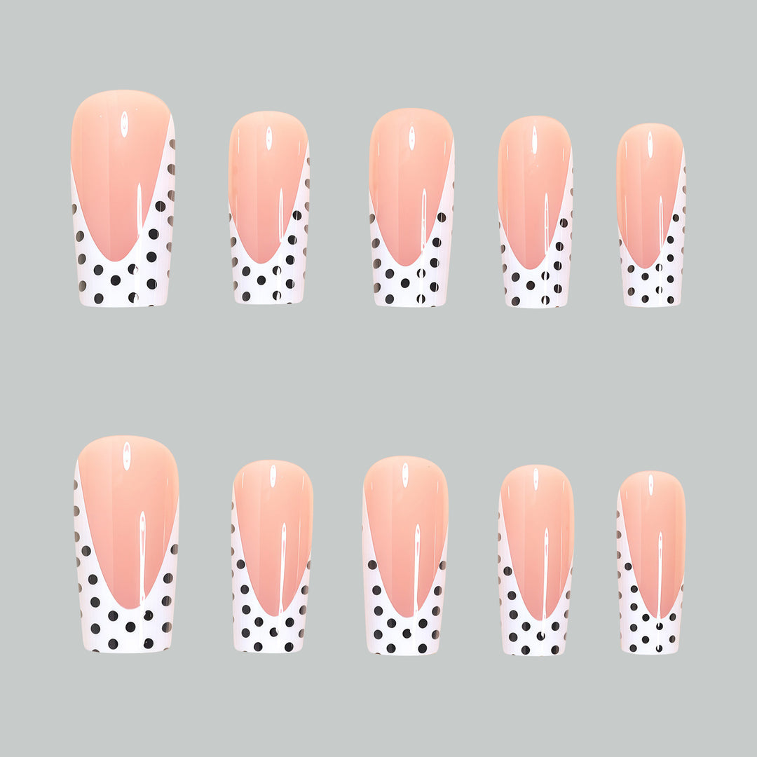Artistic Long Press-On Nail Tips with Polka Dot Design Stornfield
