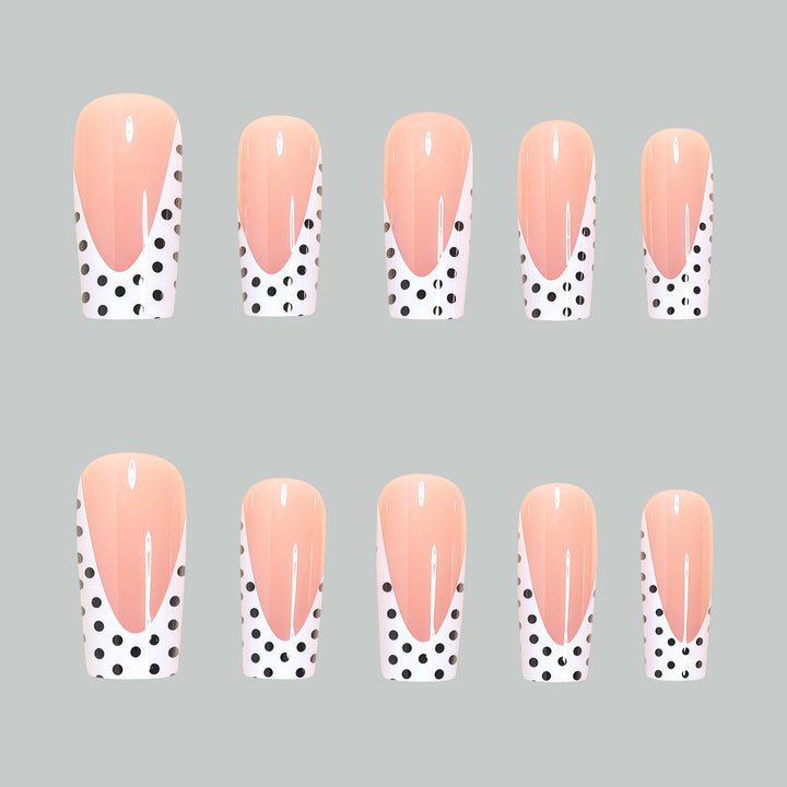 Artistic Long Press-On Nail Tips with Polka Dot Design Stornfield