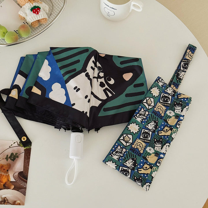 Women's Foldable Umbrella with Playful Cat Pattern Stornfield