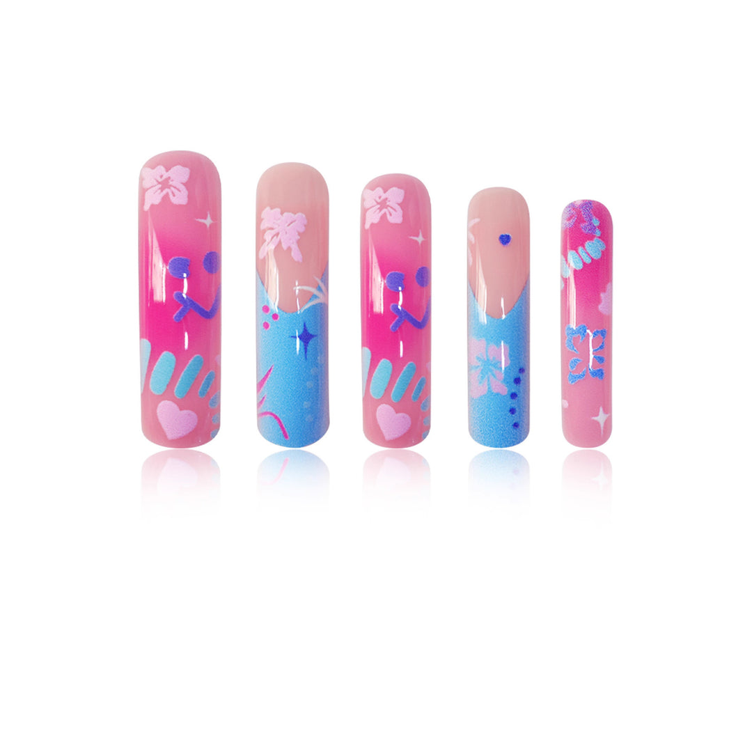 Artistic Press-On Nail Extensions With Floral Designs Stornfield