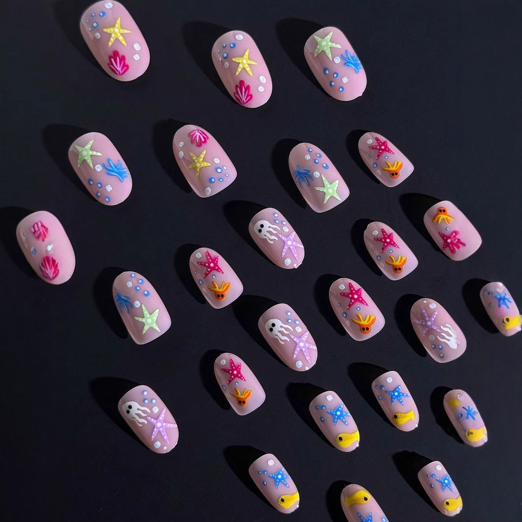 Acrylic nail set with maritime design and colorful 3D accents Stornfield