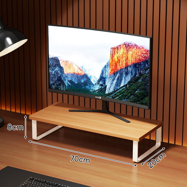 Compact Wooden Monitor Riser with Metal Frame and Under-Shelf Storage