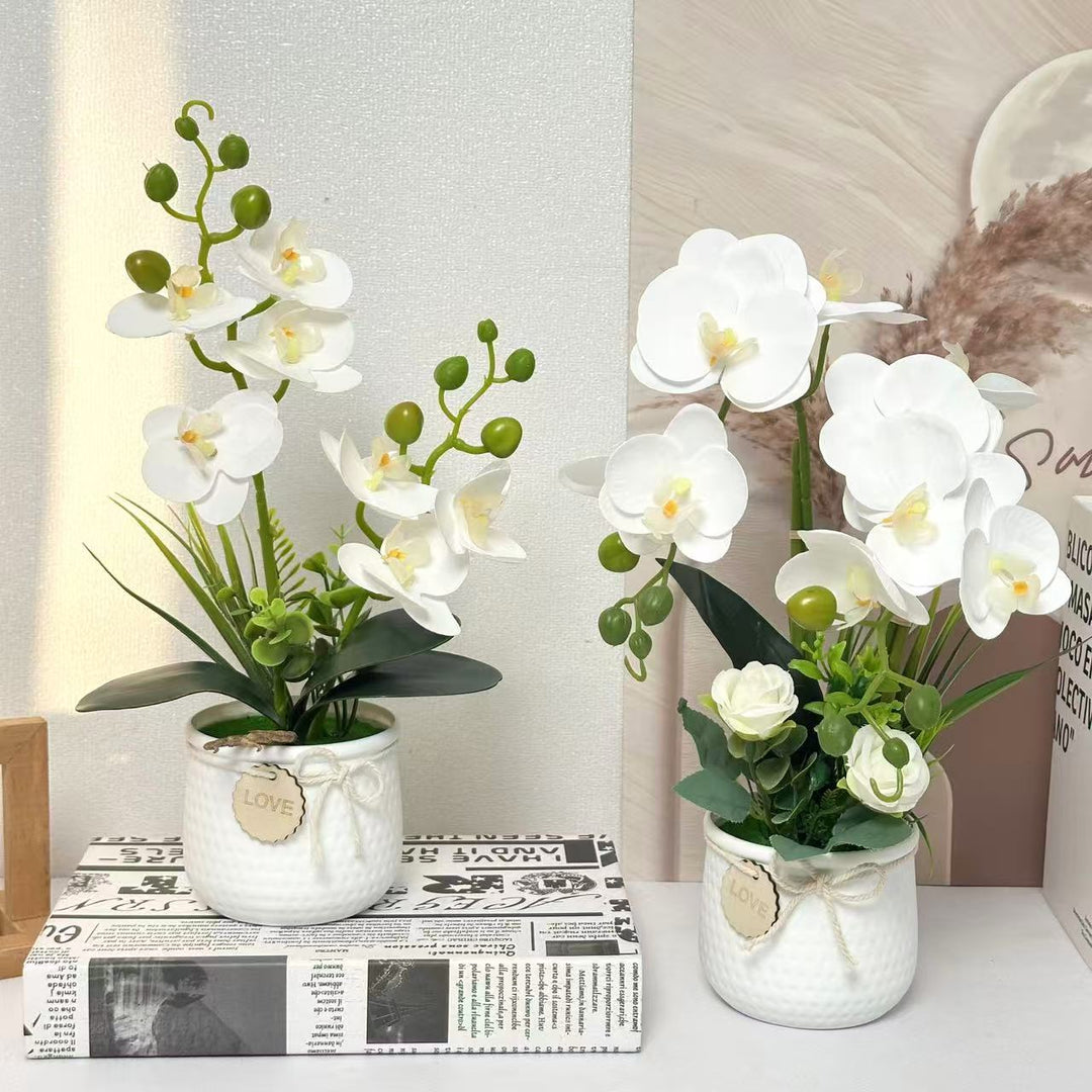 Elegant Faux Orchid and Rose Plant Arrangement for Decor