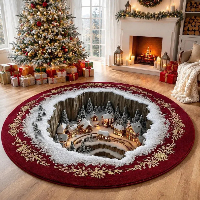 Cozy Christmas-Themed Round Area Rug