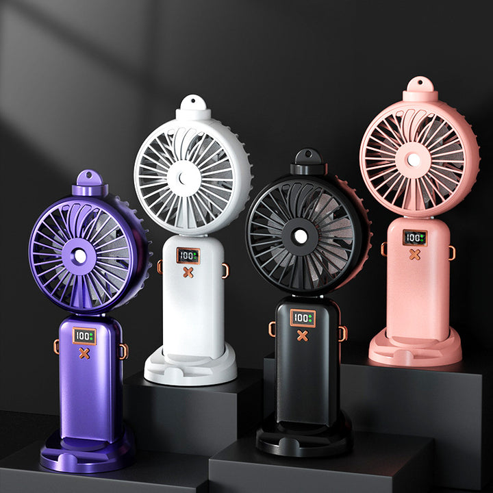 Cooling compact rechargeable adjustable-angle dual-head personal fan with digital battery display and magnetic dock Stornfield