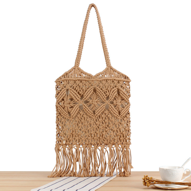 Macrame Tote Bag with Decorative Fringes Stornfield