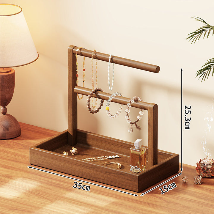 Tiered Wooden Jewelry and Bracelet Display Stand with Felt-Lined Tray