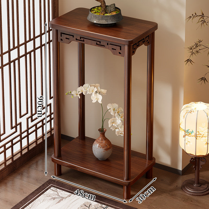 Oriental Solid Wood Tall Plant Display Pedestal Stand with Carved Apron