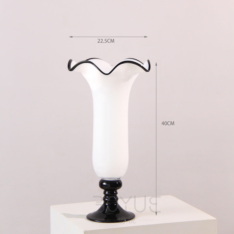 Handblown Fluted Pedestal Art Glass Trumpet Vase Stornfield
