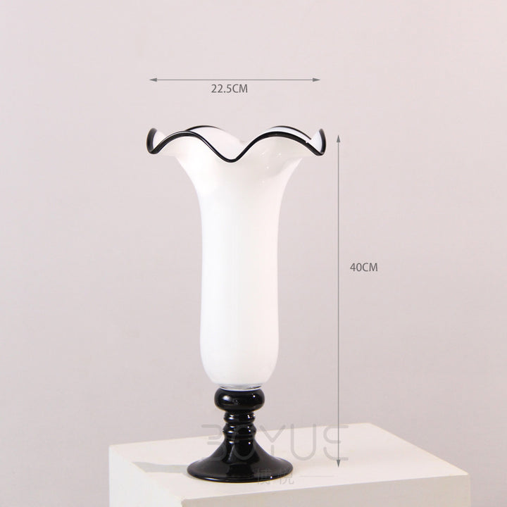Handblown Fluted Pedestal Art Glass Trumpet Vase Stornfield
