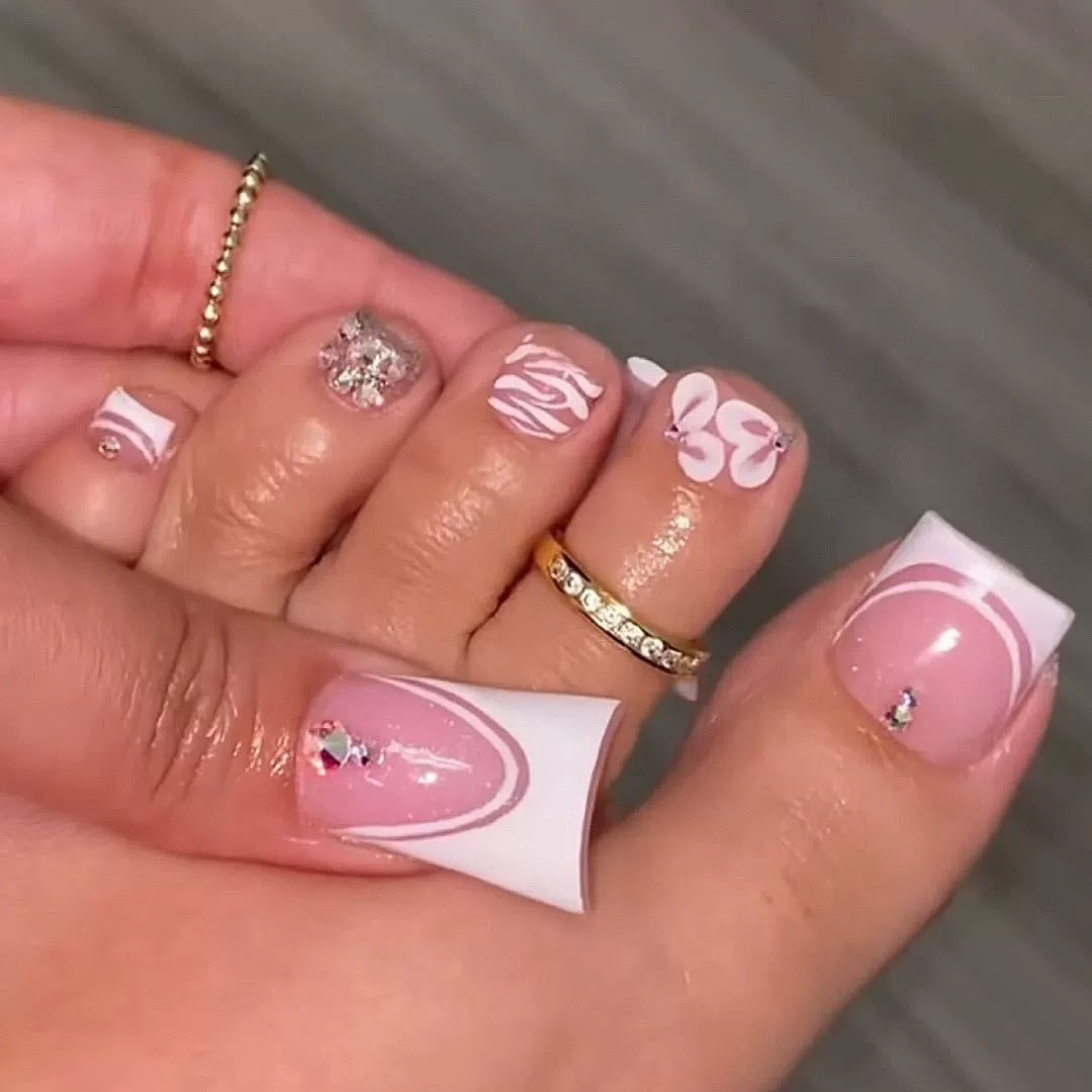 Decorative Press-On Nail Set with Rhinestone Accents Stornfield