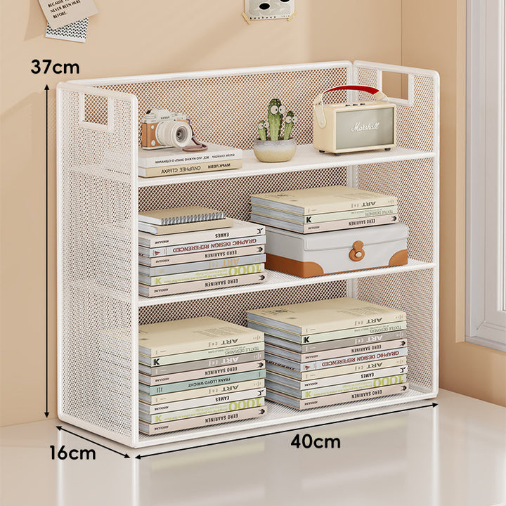 Perforated Metal Two-Tier Desktop Organizer Shelf with Integrated Carry Handles