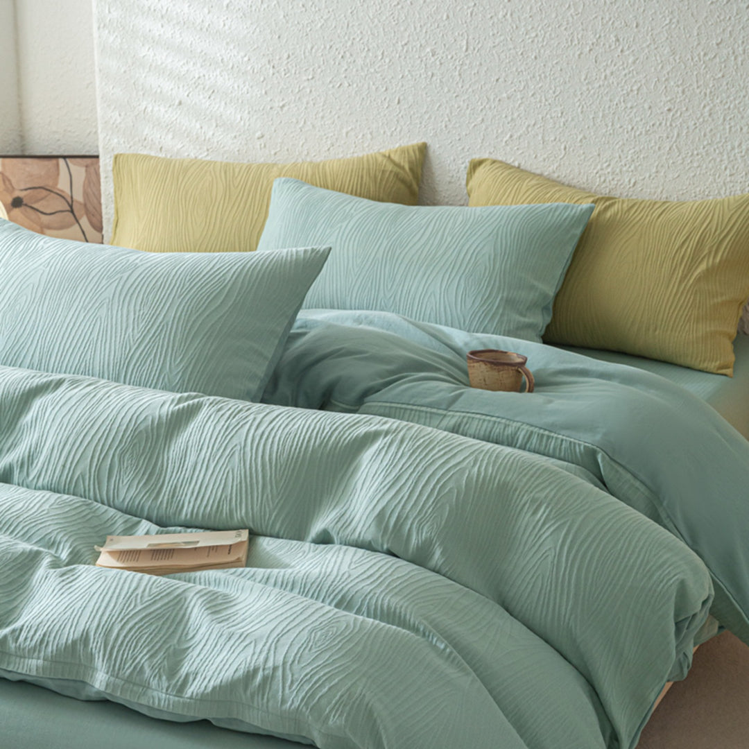 Textured Woodgrain Microfiber Duvet Cover Set