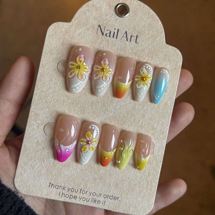 Vibrant Floral Press-On Nail Art Set Stornfield