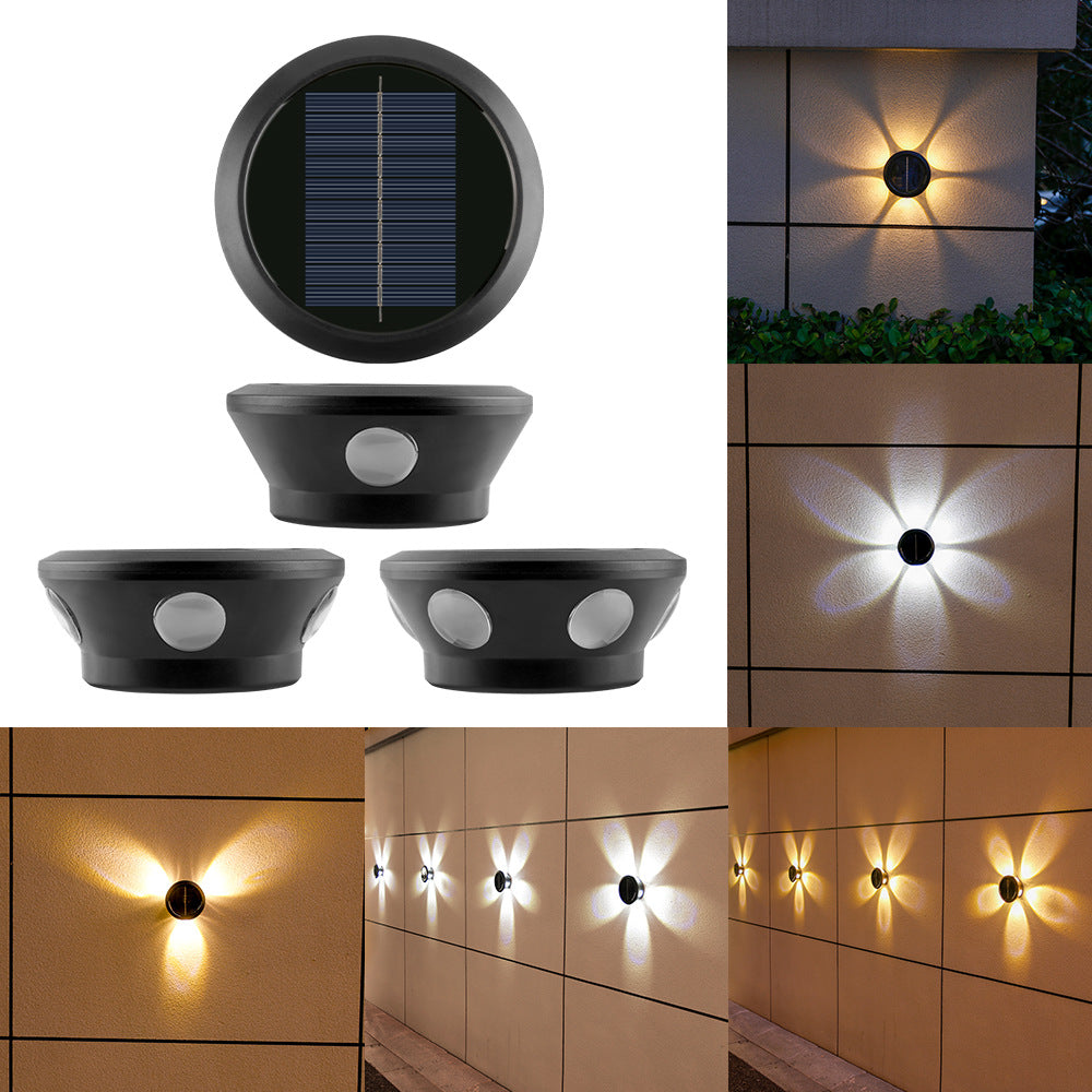 Round Solar Wall Lamp With Quad-Beam LED Decorative Outdoor Sconce And Weatherproof Housing Stornfield