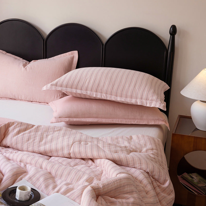 Striped Quilted Cotton-Blend Comforter and Pillowcase Set