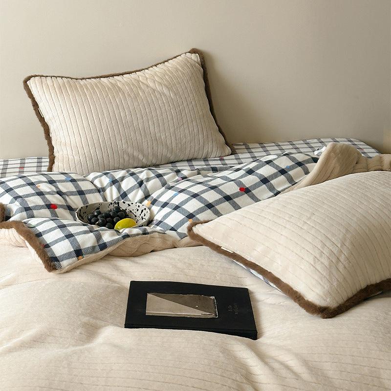 Reversible Quilted Duvet Cover Set with Plush Ribbed Shams and Faux-Fur Trim