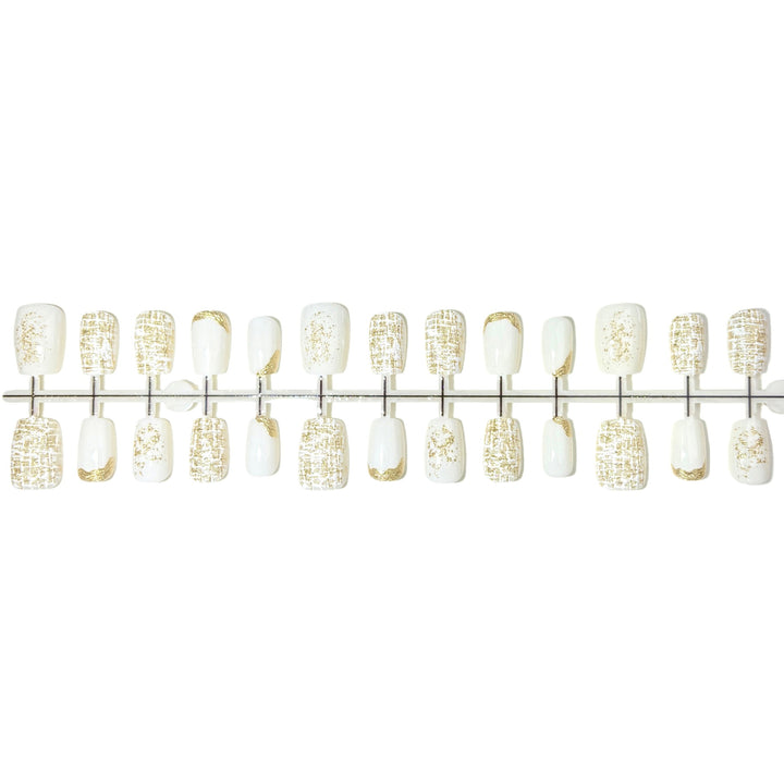 Elegant Press-On Nail Set with Decorative Gold Accents