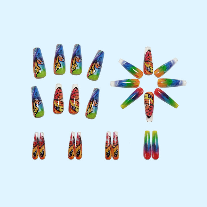 Artificial nails with colorful butterfly design and holographic accents Stornfield