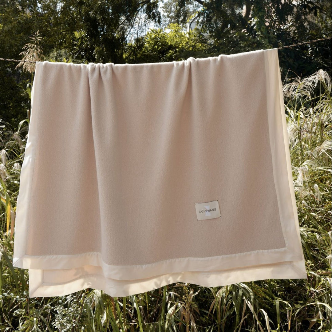 Reversible Wool-Blend Throw Blanket with Contrast Satin Border