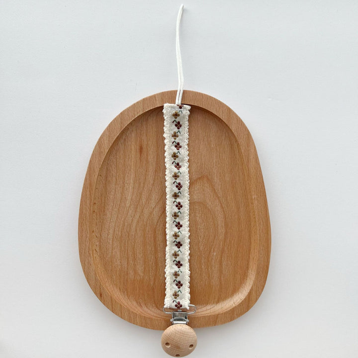 Floral Embroidered Lace Pacifier and Teether Wooden Clip