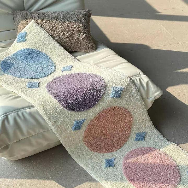 Shag Tufted Rectangular Runner Rug with Pastel Abstract Oval Motif