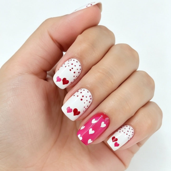 Artificial nails with romantic heart design and creative details Stornfield