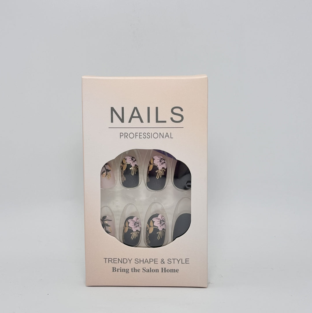 Professional Press-On Nail Set with Elegant Floral Design Stornfield