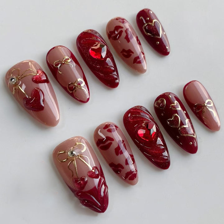 Festive artificial nails with romantic heart designs Stornfield
