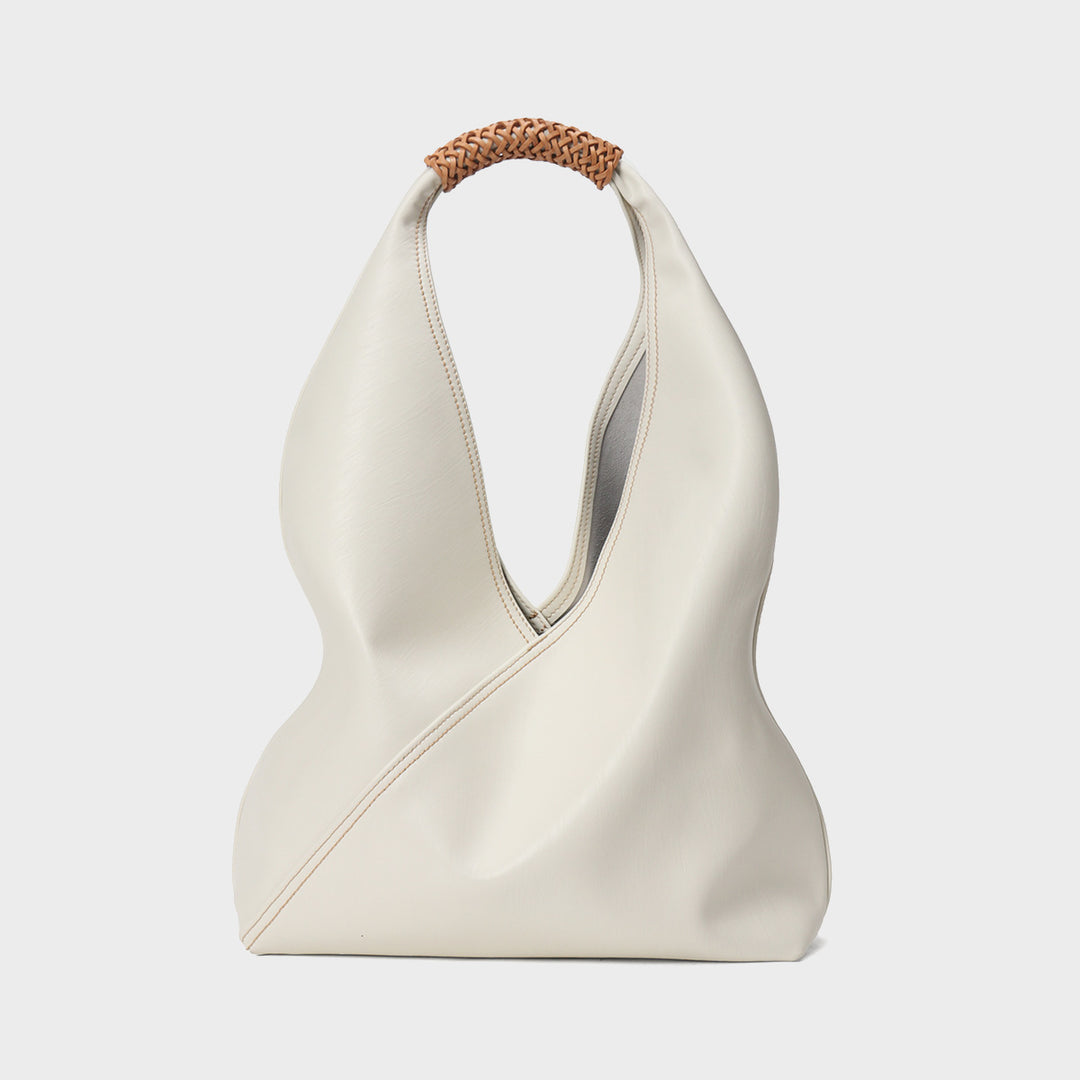 Sculptural Slouch Leather Hobo Tote with Braided Top Handle