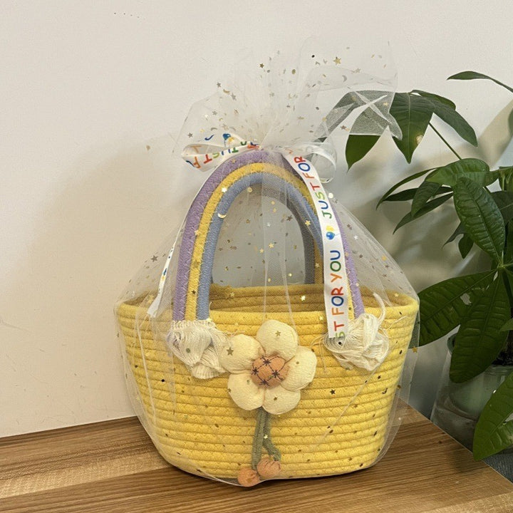 Women's handmade basket bag with color-coordinated handle accents Stornfield