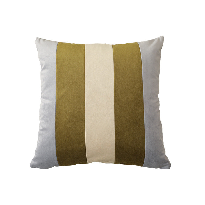 Striped square velvet decorative cushion with contrasting inserts
