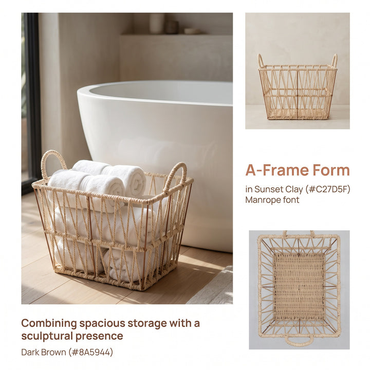 Elegant bathroom storage basket made of natural material Stornfield