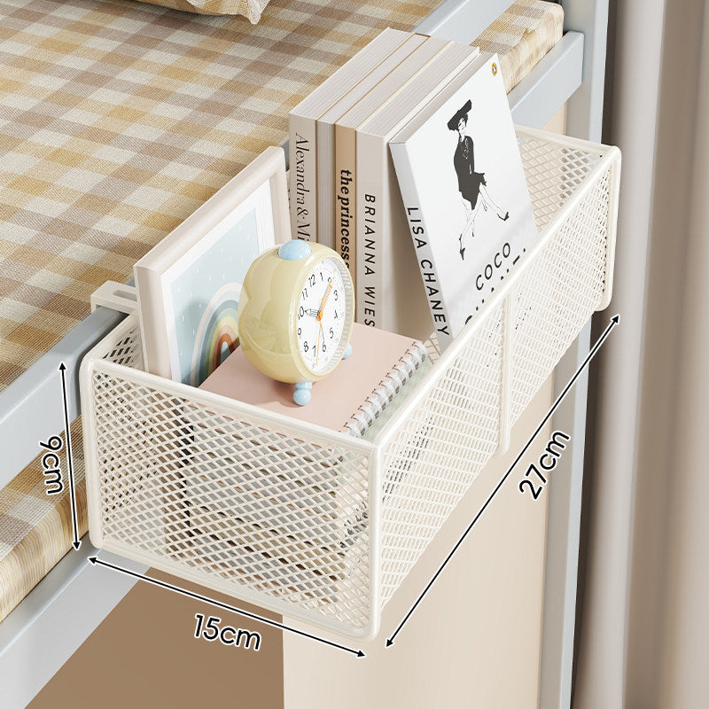 Clamp-On Bed Frame Hanging Mesh Organizer Basket with Rail Mount and Multipurpose Storage