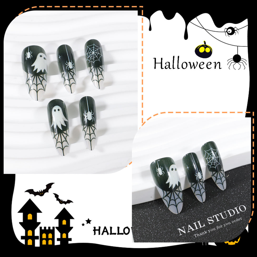 Halloween Artificial Nail Set with Ghost and Spider Web Design Stornfield