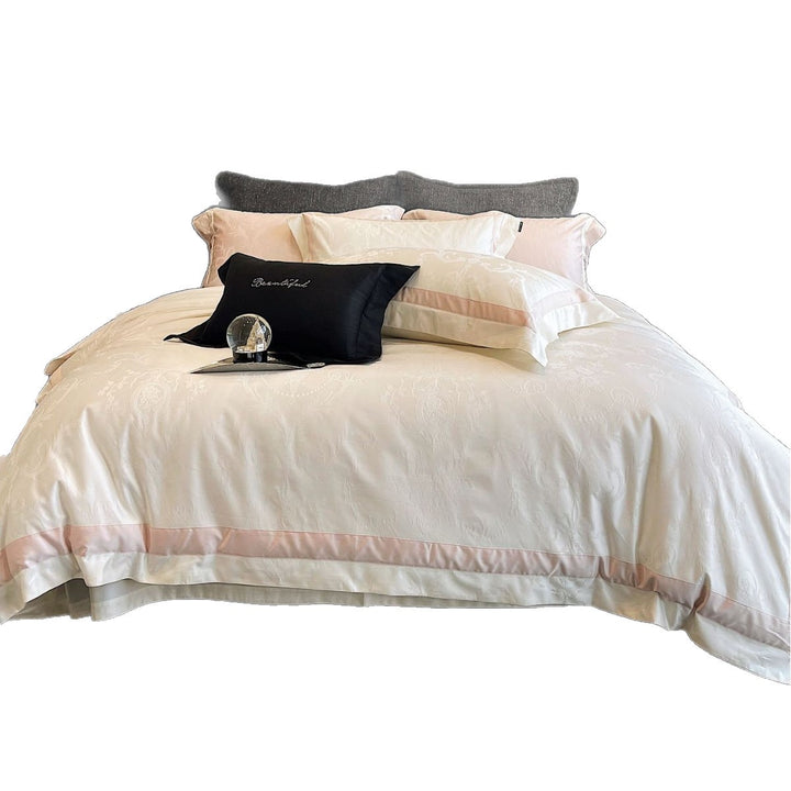 Jacquard cotton satin bed linen set with delicate medallion structure and satin border