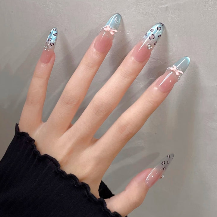 Elegant Stiletto Press-On Nail Set with Unique Floral and Ribbon Accents Stornfield
